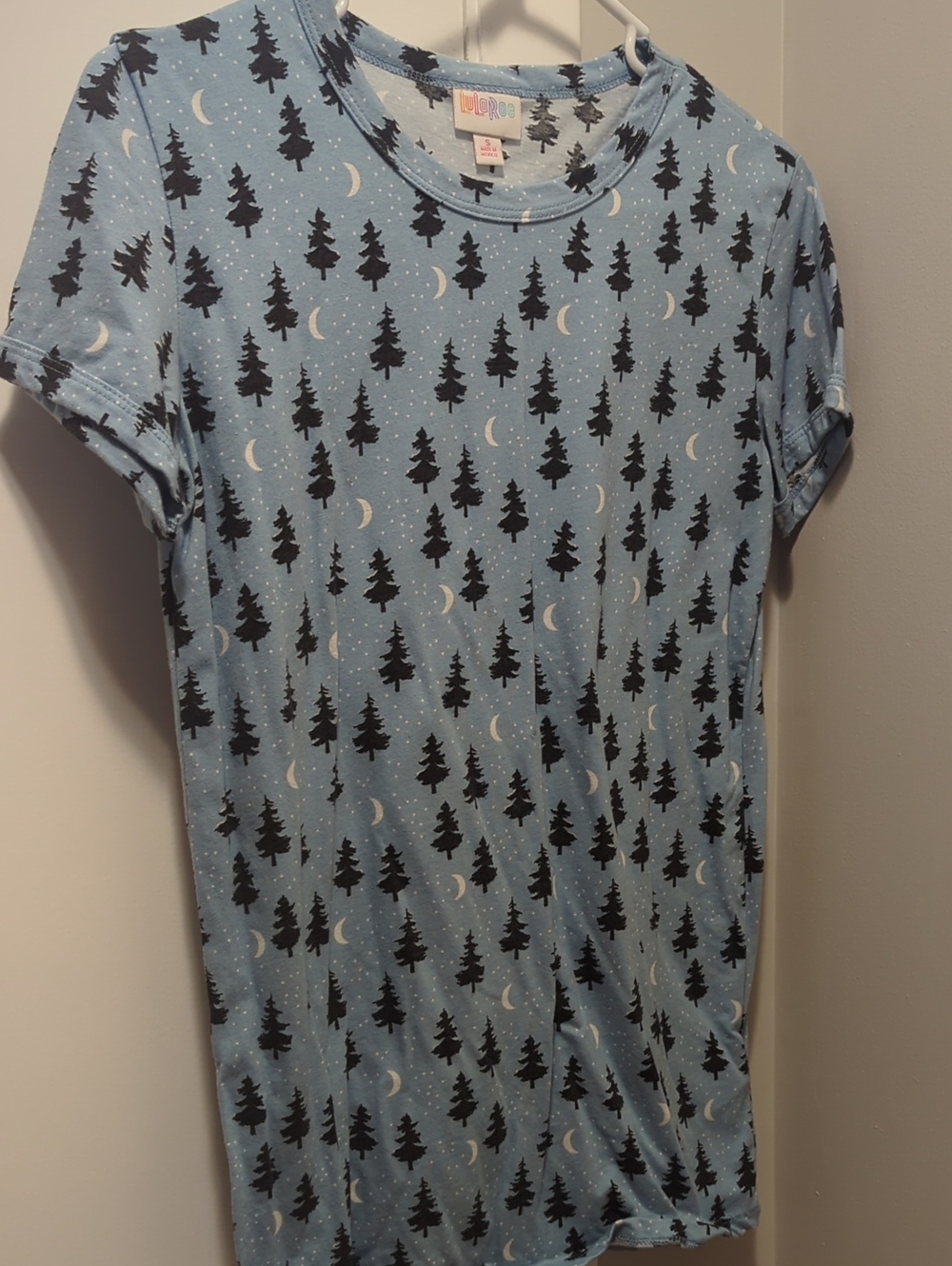 Light Blue Moon & Pine Tree Print Tee Shirt Lulroe